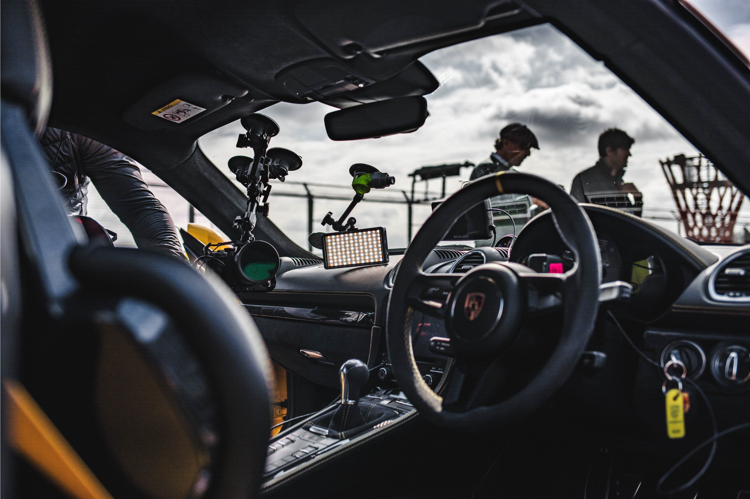 Porsche interior with camera mounts